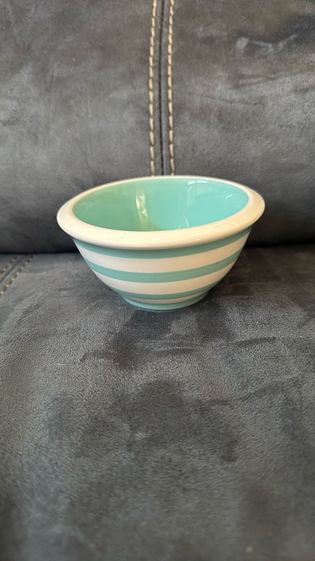 New Without Tags Small Terramoto Ceramic Light Blue White Striped Bowl Dish Decoration