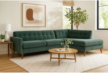 Green Velvet Fabric 108" 2 Piece L-Shaped Couch
