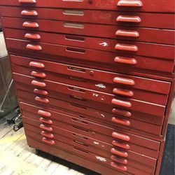 Vintage 15 Drawer Wooden Map Cabinet (3 Piece Stackable)