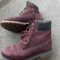 TIMBERLAND NUBUCK LACE-UP BOOTS MAROON