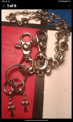 CHROME  CH HEART Wallet Chain Cuban Link Dagger Gothic Clasp 20' Heavy duty Biker Jewelery