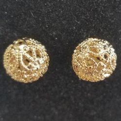 Earrings Gold Plated Filigree Balls 