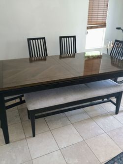 large dining table with 3 seat bench