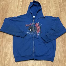 Vintage Gildan Heavy Blend Blue Full-Zip Graphic Hoodie Size M Stud-Co 2008-2009