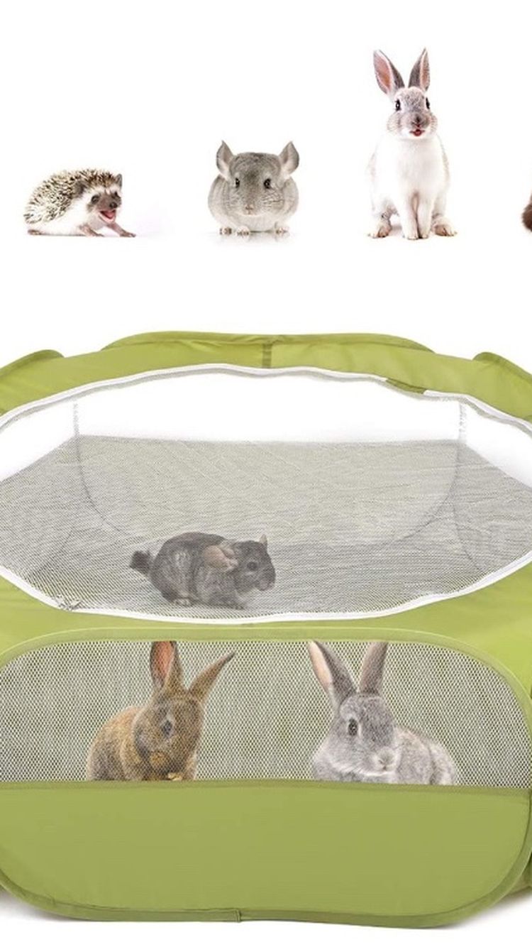 Pawaboo Small Animals Playpen, Waterproof Small Pet Cage Tent with Zippered Cover, Portable Outdoor Yard Fence with 3 Metal Rod for Kitten/Puppy/Guine