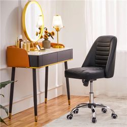 Mid Back PU Leather Armless Desk Office Chair,black