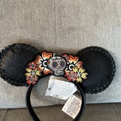 Disney Parks Pixar Coco Embroidered Floral Skull Minnie Ears
