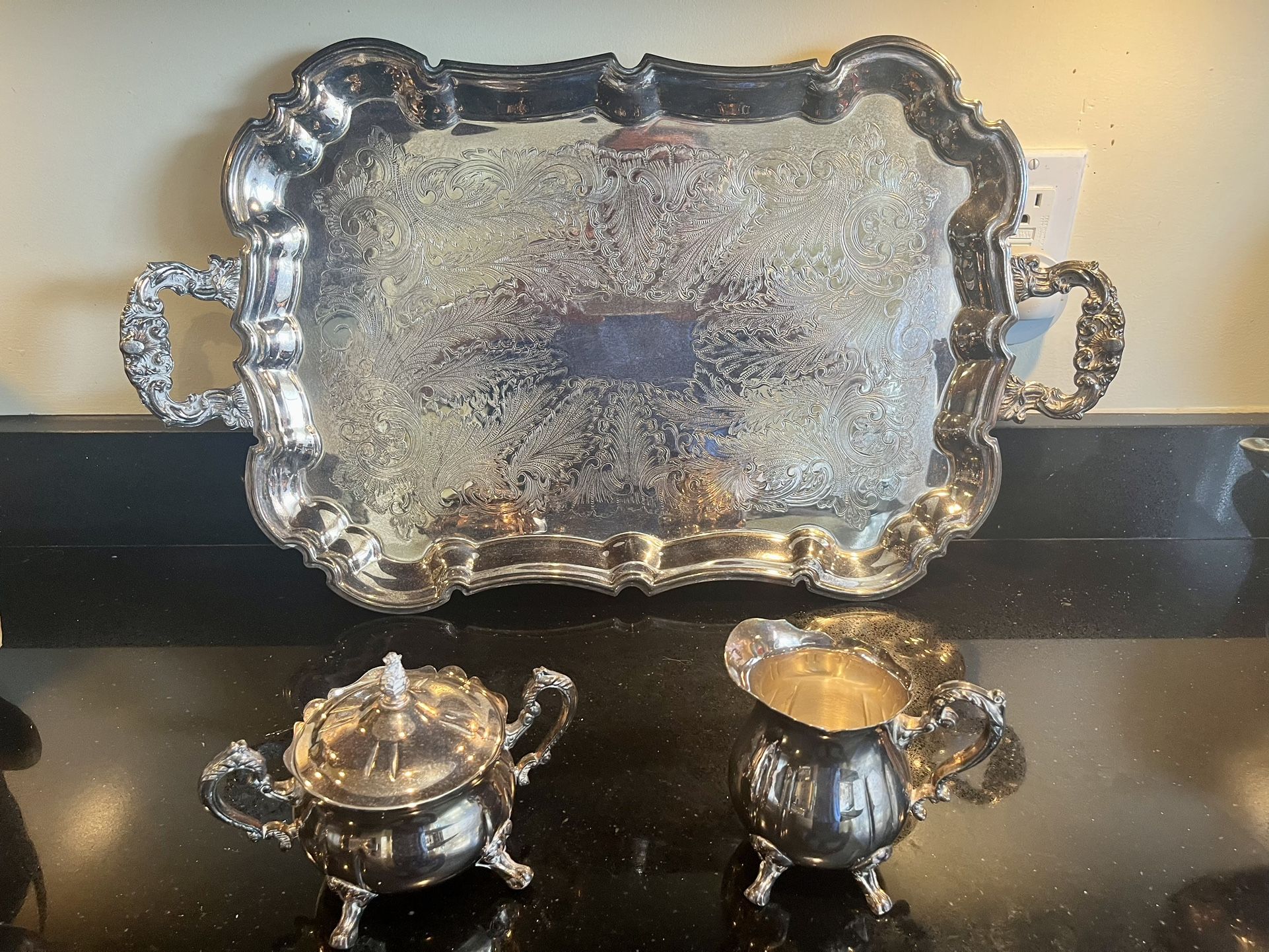 Vintage Leonard Silver Plate Coffee/Tea /Creamer/Sugar Set w/ Tray