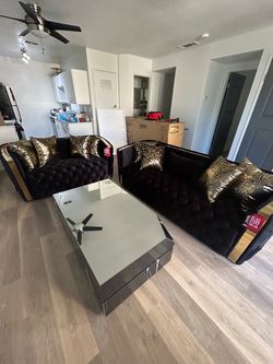 Brand New Elegant Gold Accent Naomi Sofa Loveseat Set