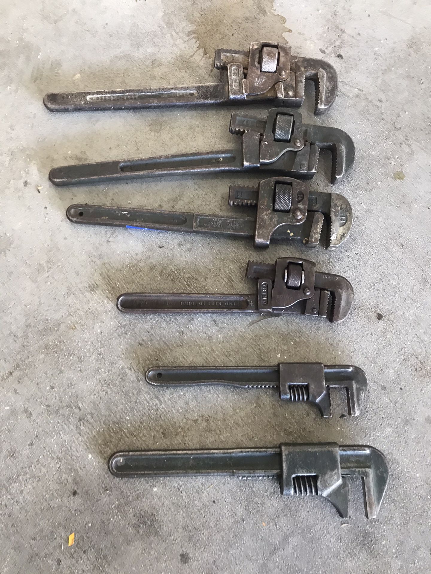 Vintage Monkey Wrench And 4 Pipe Wrench