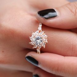 "Sweet Beautiful Sun Flower Gemstone Zircon Rings for Women, VP1548