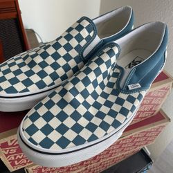 Vans’ Classic Slip-Ons, Used, (Navy/White Checkerboard Design) Size 12