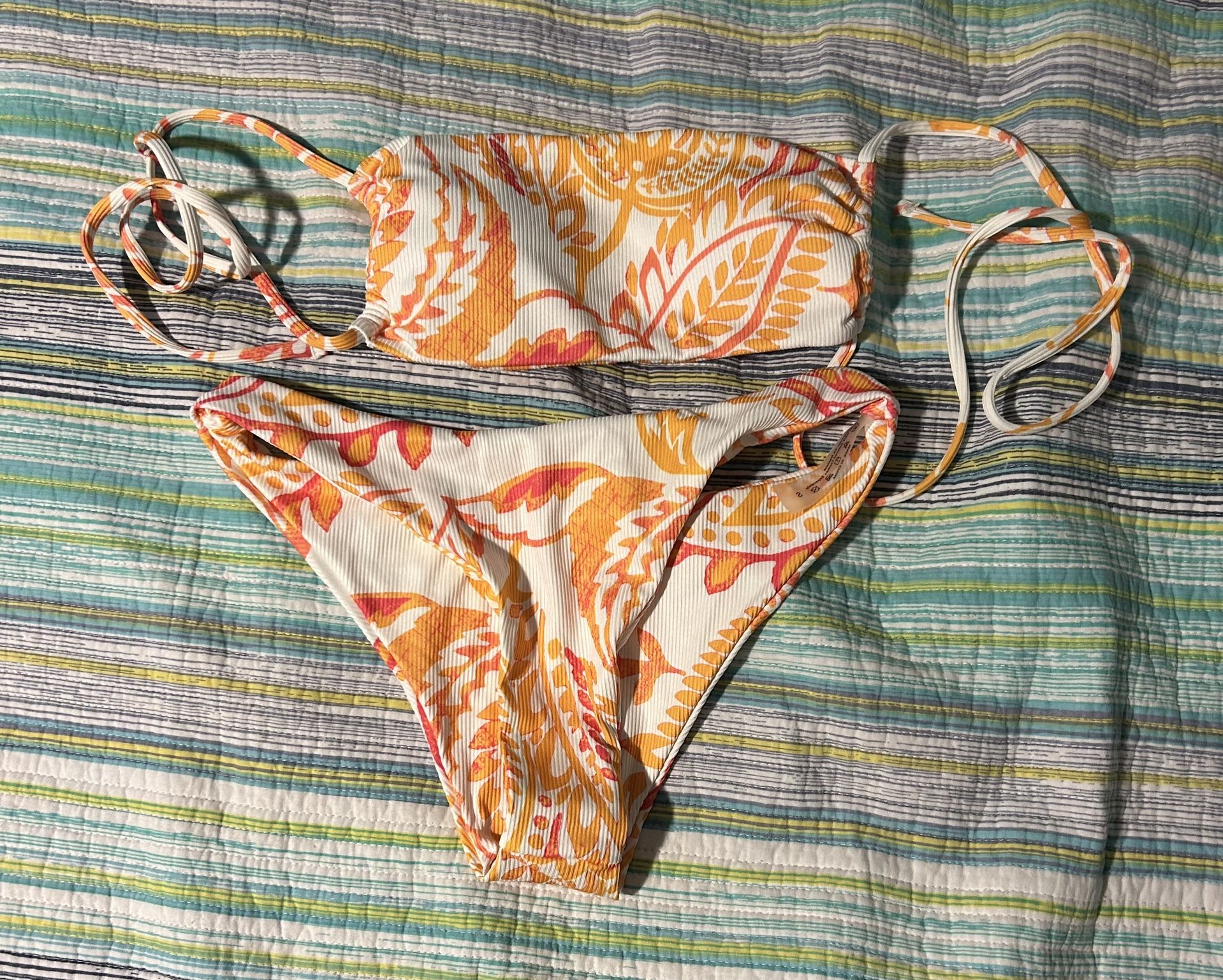 Orange & white patterned bikini