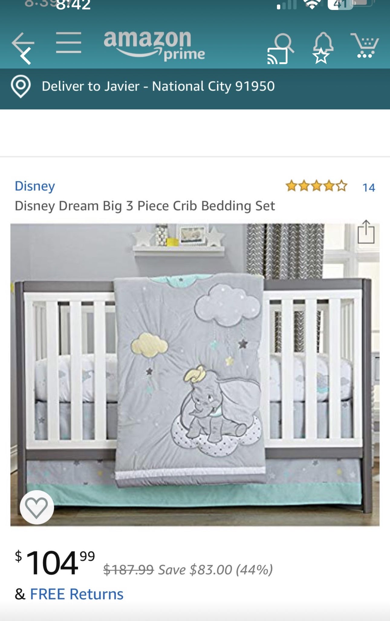 6 Piece Baby Dumbo Crib Set