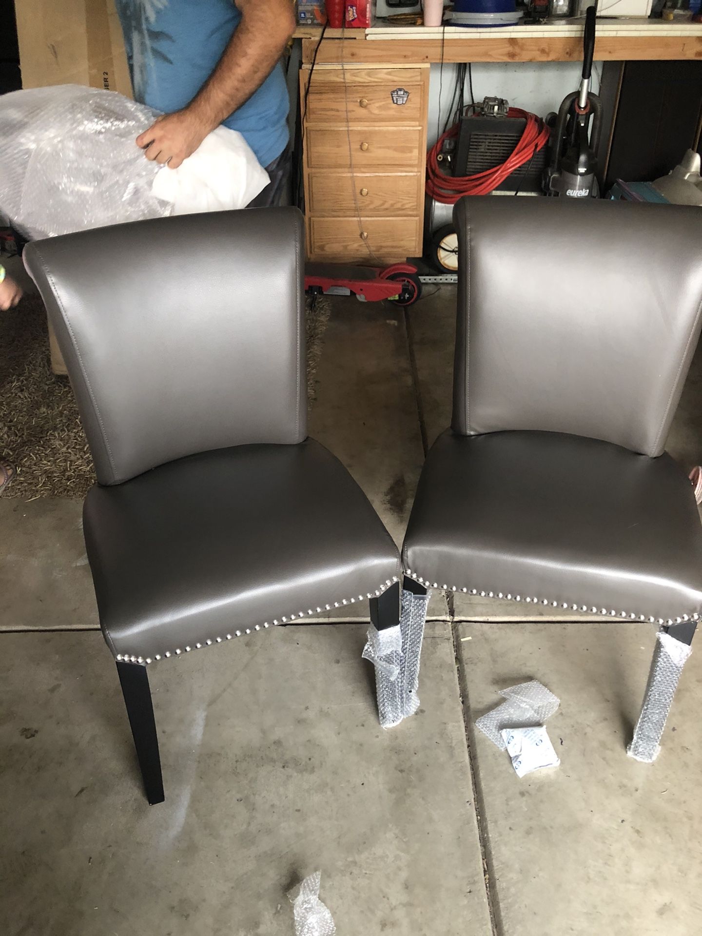 Set of two dining chairs accent chair NEW grey leather