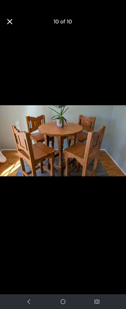 Southwestern Pub Table & 4 Chairs - Bar Height Wood Dining Set with Wrought Iron