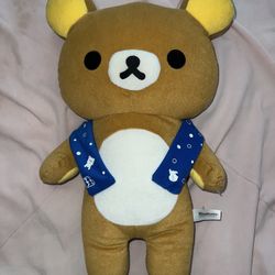 San-X Rilakkuma Plush 19” Rilakkuma Blue Scarf Stuffed Toy Doll