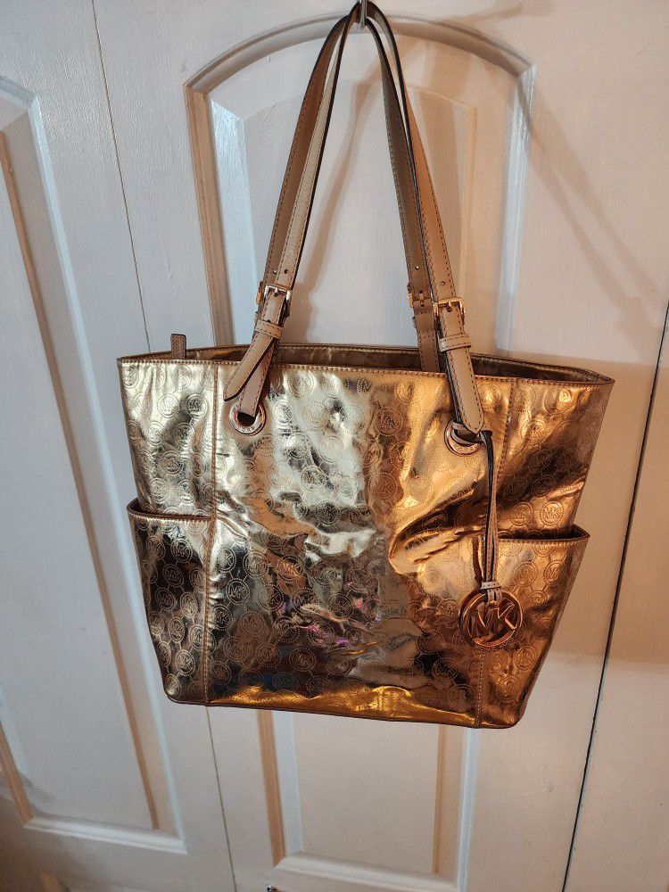 Authentic Michael kors gold shopper bag