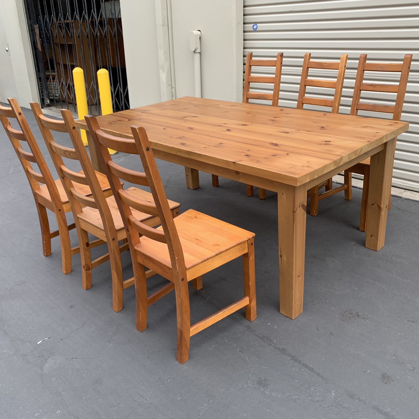 Vintage IKEA Solid Wood Large Dining Table and 6 Chairs 