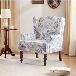 HUIMO Printed Wingback Accent Chair, Linen Upholstered High Back Armchair, Comfy Reading Chair for Living Room Bedroom Study, 300lbs Weight Capacity (