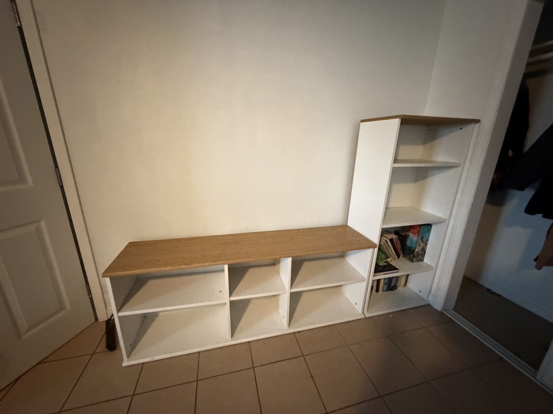 White Natural Bookcase TV Stand