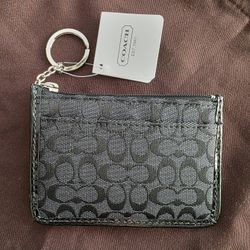 COACH Black Skinny Mini Signature Coin Purse Card Holder Keychain Wallet