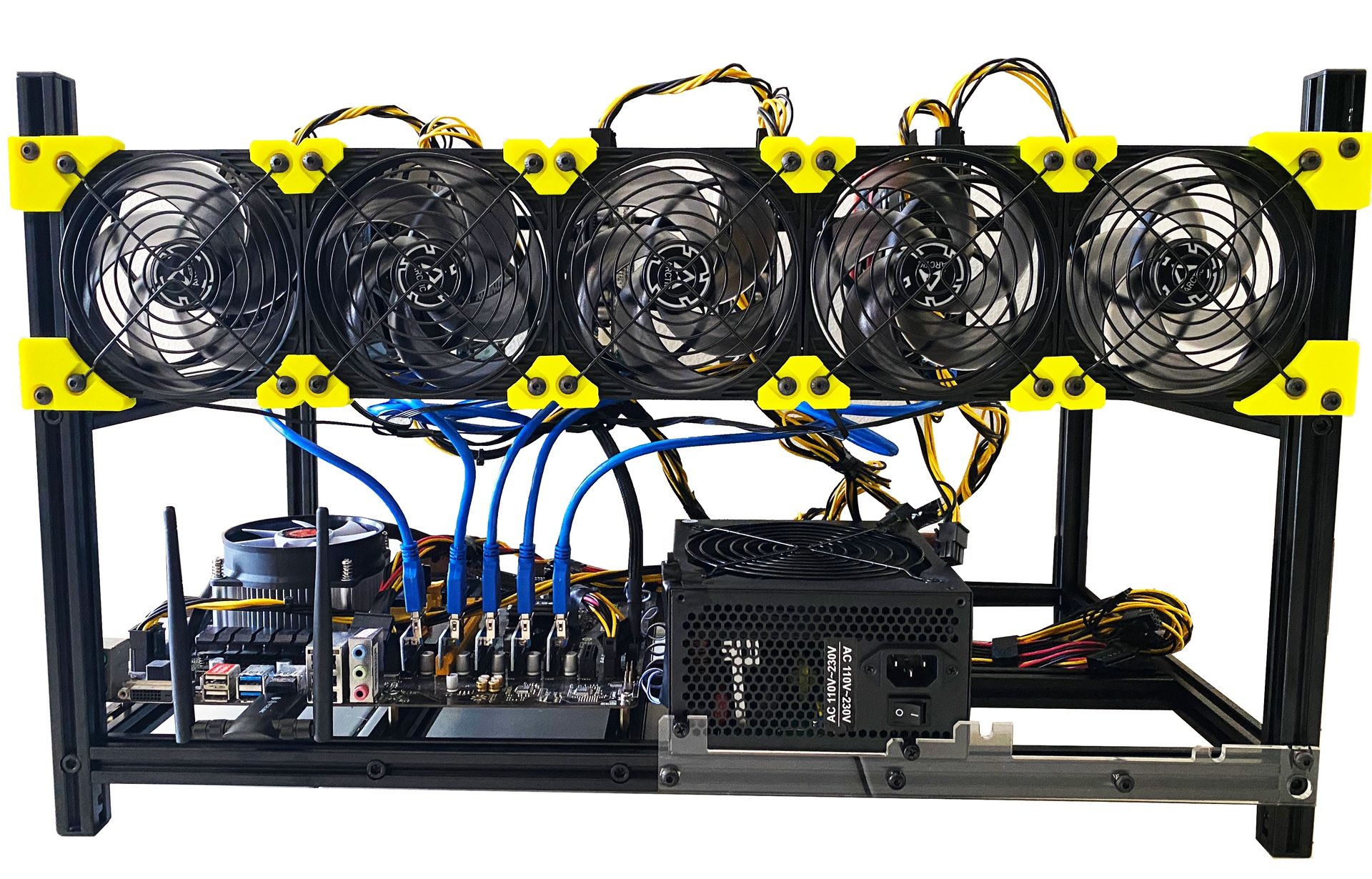 Crypto Mining Rig Gpu Mining End MLLIQUEA 12 GPU Mining Rig Case With 3300W  Power Supply,