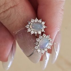 natural Opal Antique Silver Earrings 18k Plate 925