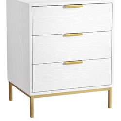 3 Drawer Nightstand- White Wood Modern Bedside Table, Space-Saving End Table for Bedroom, Dorm