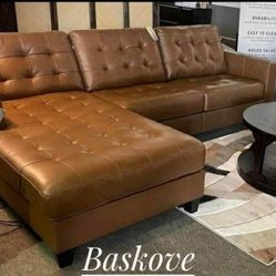 Ashley Furniture Baskove Real Leather Sectional &&&$39 Down Payment with Financing  No Needed Credit Check
