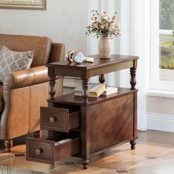 Classic Solid Wood End Table – Chestnut Brown | Drawers & Shelves