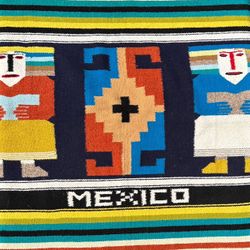 Vintage Mexican Rug Or Blanket Aztec Design