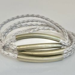 Braided Cord Woven Bracelet Set Of 5 White And Gold 2.5 Inch Circumference Used