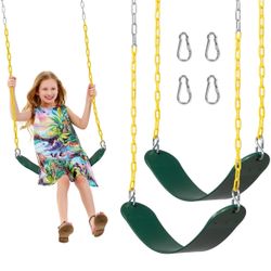  2 Pack Green And Pink Swing Seats Heavy Duty with 66" Chain, Swing Set Accessories 