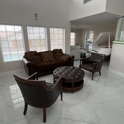 Furniture Set, Sofa ,Coffee Table and Two Leather  Armchairs ! 100% natural wood lea