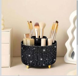 Bling Diamond 360° Rotating Vanity Makeup Brush Holder 5 Slot Organizer Black