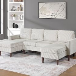Brand New Beige Corduroy Sectional Sofa 