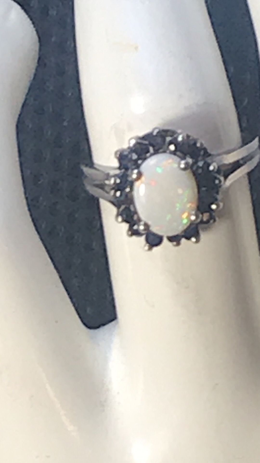 Fire opal & blue sapphire ring