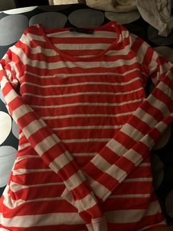 Red and White Striped Long Sleeve Top
