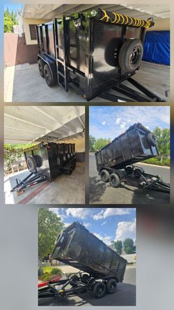 NEW DUMP TRAILER 12x8x4 12000 LBS
ROLLING TARP--SPARE TIRE,ELECTRIC BRAKES,HYDRAULIC SYSTEM,REMOTE CONTROL,IDEAL FOR HAULING, DEMOLITION, TRASH ETC,FO