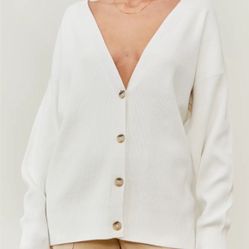 EUC $110 ARITZIA BABATON Kinney Oversized Cardigan XS Espace White Button Up V-Neck