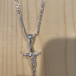 925 Silver Cross And  Chain 22”