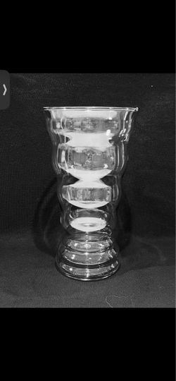 Vintage Swedish Hand Blown Art Glass Roman Wave Vase 10.5” .Tall clear glass vase with a ribbed, stacked-bubble silhouette. Elegant sculptural shape. 
