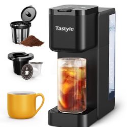 Single Serve Hot & Iced Coffee Maker with Strong Brew, 40oz Removable Reservoir, 6 Brew Sizes, Compatible with K Cup and Grounds, Compact for Home, Of