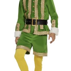 Deluxe 6 Pcs Christmas Green Elf Velvet Suit Adult Outfit, Xmas Fancy Holiday Party Cosplay Suit
