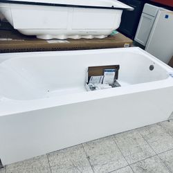 Streamline 66 in. x 32 in. Soaking Acrylic Alcove Bathtub with Right Drain in Glossy White, External Drain in Polished Chrome