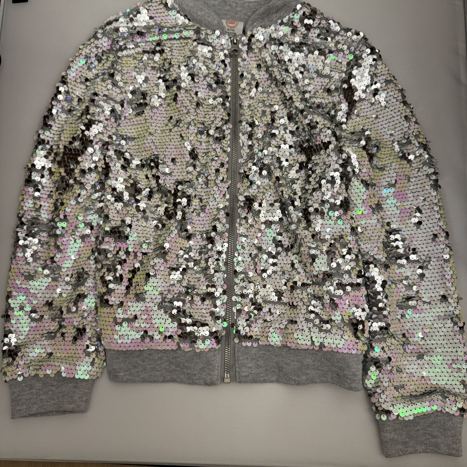 Girls Wonder Nation Lined Sequin Jacket Sz 7-8