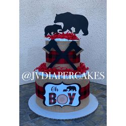 Oh boy lumberjack diaper cake great for baby showers and centerpiece