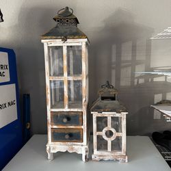 2 outdoor rustic wooden lanterns