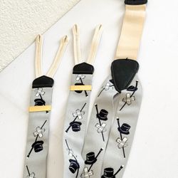 Trafalgar Suspenders Braces W/ Top Hat Gloves Dapper Design, Silk & Leather, USA